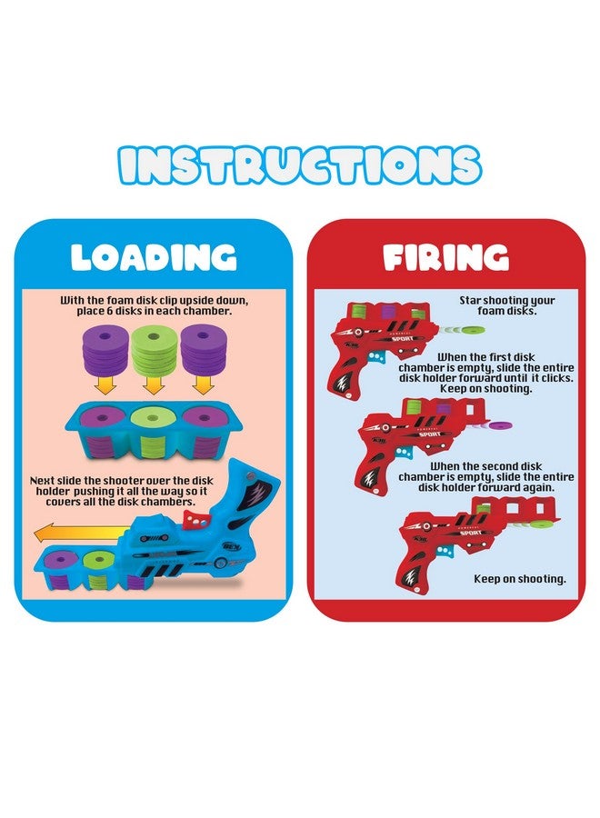 Foam Disc Launcher Set Of 2 Disk Shooter Toy Guns With 2 Guns And 36 Flying Disks Outdoor Games And Activities For Summer Fun Party Favors And Outdoor Toys For Kids Ages 812