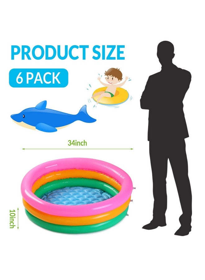 6 Pack Kiddie Pool For Toddler 34 X 10 Inch Inflatable Kids Swimming Pool Small Baby Pool Blow Up 3 Rings Round Baby Padding Pool For Indoor And Outdoor Water Game Play Center (Bright Style)