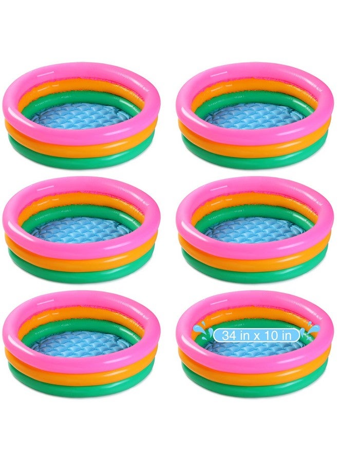 6 Pack Kiddie Pool For Toddler 34 X 10 Inch Inflatable Kids Swimming Pool Small Baby Pool Blow Up 3 Rings Round Baby Padding Pool For Indoor And Outdoor Water Game Play Center (Bright Style)