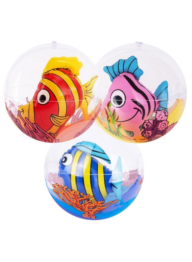 3D Fish Beach Balls For Kids Set Of 3 Clear Balls With Colorful Fish Inside Inflatable Swimming Pool Toys And Aquatic Party Decorations Underwater Party Supplies And Favors