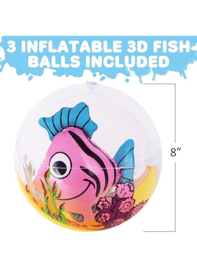 3D Fish Beach Balls For Kids Set Of 3 Clear Balls With Colorful Fish Inside Inflatable Swimming Pool Toys And Aquatic Party Decorations Underwater Party Supplies And Favors