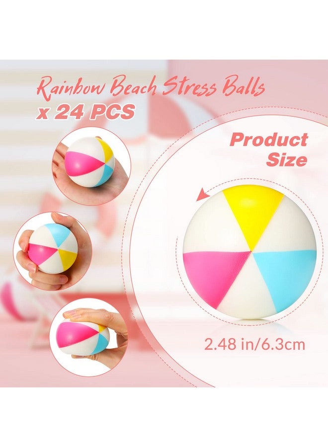 24 Pcs Mini Beach Stress Balls 2.5 Inch Foam Pu Relief Stress Ball Mini Rainbow Blow Up Beach Balls Toys For Girls Boys Birthday Beach Hawaiian Party Favors Summer Pool Games(Bright Color)