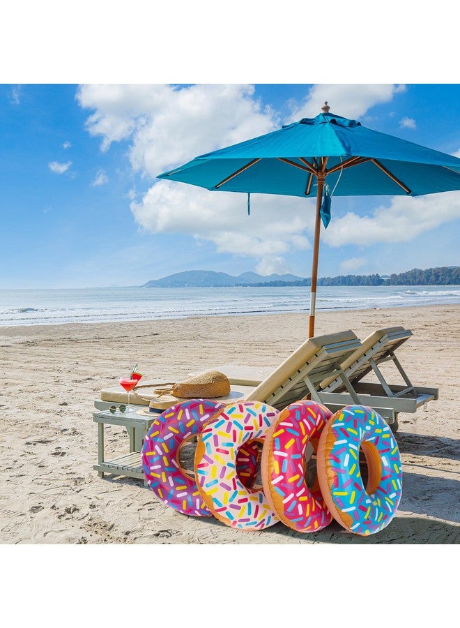 Inflatable Donut Pool Float For Kids (Pack Of 4) Colorful Sprinkle Donut Inflatables Tube In Assorted Designs For Summer & Beach Donut Birthday Party Decorations Durable Water Pool Toys For Kids