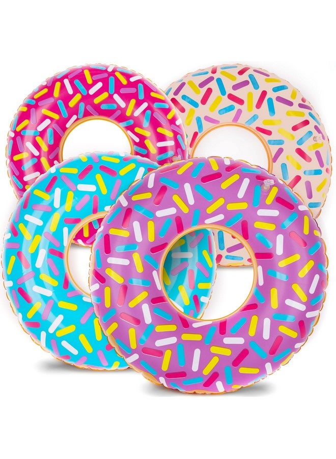 Inflatable Donut Pool Float For Kids (Pack Of 4) Colorful Sprinkle Donut Inflatables Tube In Assorted Designs For Summer & Beach Donut Birthday Party Decorations Durable Water Pool Toys For Kids