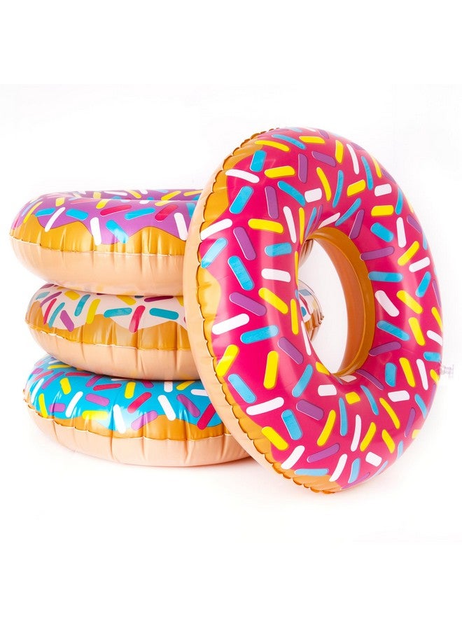 Inflatable Donut Pool Float For Kids (Pack Of 4) Colorful Sprinkle Donut Inflatables Tube In Assorted Designs For Summer & Beach Donut Birthday Party Decorations Durable Water Pool Toys For Kids