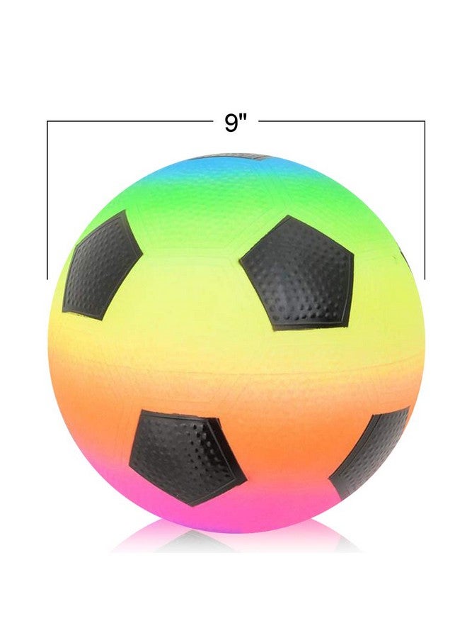 Rainbow Soccer Playground Ball For Kids Bouncy 9 Inch Kick Ball For Backyard Park And Beach Outdoor Fun Beautiful Colors Durable Outside Play Toys For Boys & Girls Sold Deflated