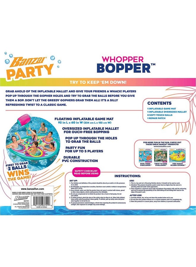 Whopper Bopper 92 X 60 Inflatable Outdoor Swimming Pool Floating Game Mat With Oversized Mallet And 8 Softtouch Game Balls For 5 Players