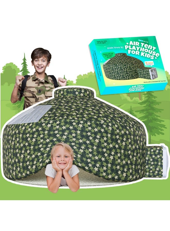 Air Tent Fort Large Camo Stars With Floor Playhouse For Kids Inflatable Kids Fort Sets Up And Stores Away In Seconds (Fan Not Included)