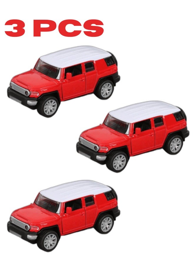 3 Piece Red Alloy Die Cast Car Set with Openable Doors and Pull Back Function Ideal Model Cars for Kids