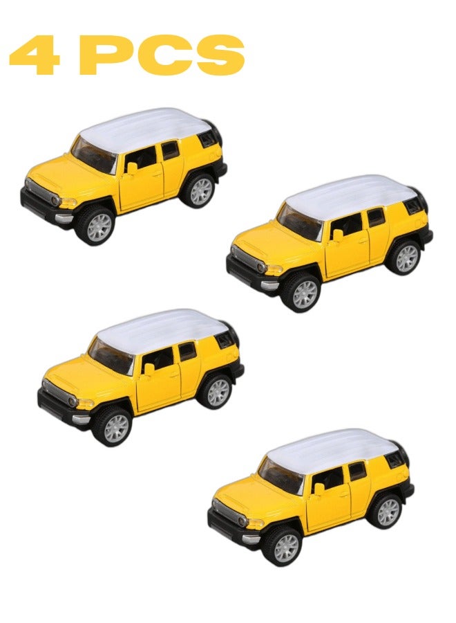 4 Piece Yellow Alloy Die Cast Car Set with Openable Doors and Pull Back Function Ideal Model Cars for Kids