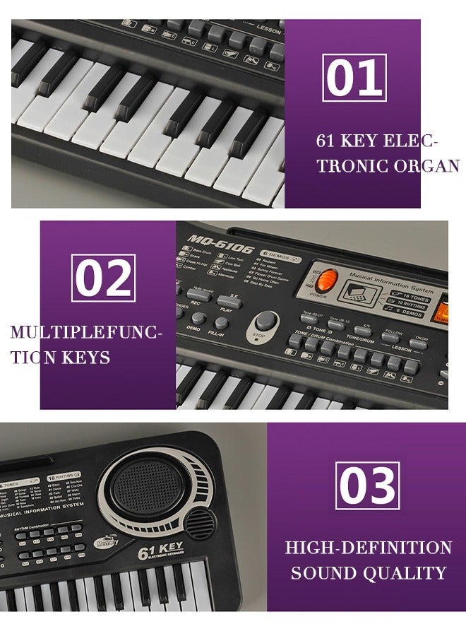 Electronic Keyboard Piano 61 Keys, Electronic Portable Keyboard Piano 61 Keyboard with Microphone, Power Supply Digital Music Piano Keyboard Early Education Music Instrument for Beginners & Kids