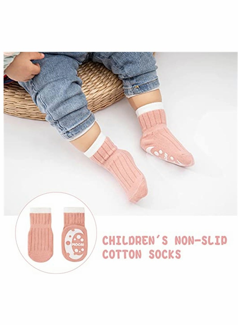 Baby Socks, Non-Slip Grip Socks, Newborn Anti-Slip Crew Socks, Girls Soft Comfortable First Walking Shoe Socks, Boys Breathable Cute Animal Floor Socks 0-5 Years Old, 5 Pack