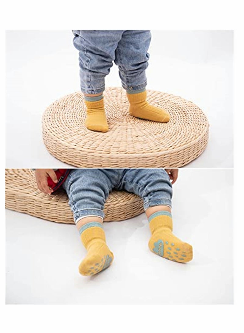 Baby Socks, Non-Slip Grip Socks, Newborn Anti-Slip Crew Socks, Girls Soft Comfortable First Walking Shoe Socks, Boys Breathable Cute Animal Floor Socks 0-5 Years Old, 5 Pack