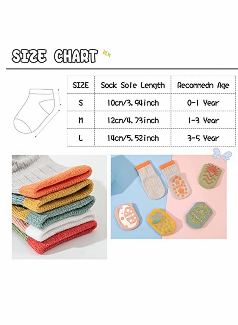 Baby Socks, Non-Slip Grip Socks, Newborn Anti-Slip Crew Socks, Girls Soft Comfortable First Walking Shoe Socks, Boys Breathable Cute Animal Floor Socks 0-5 Years Old, 5 Pack