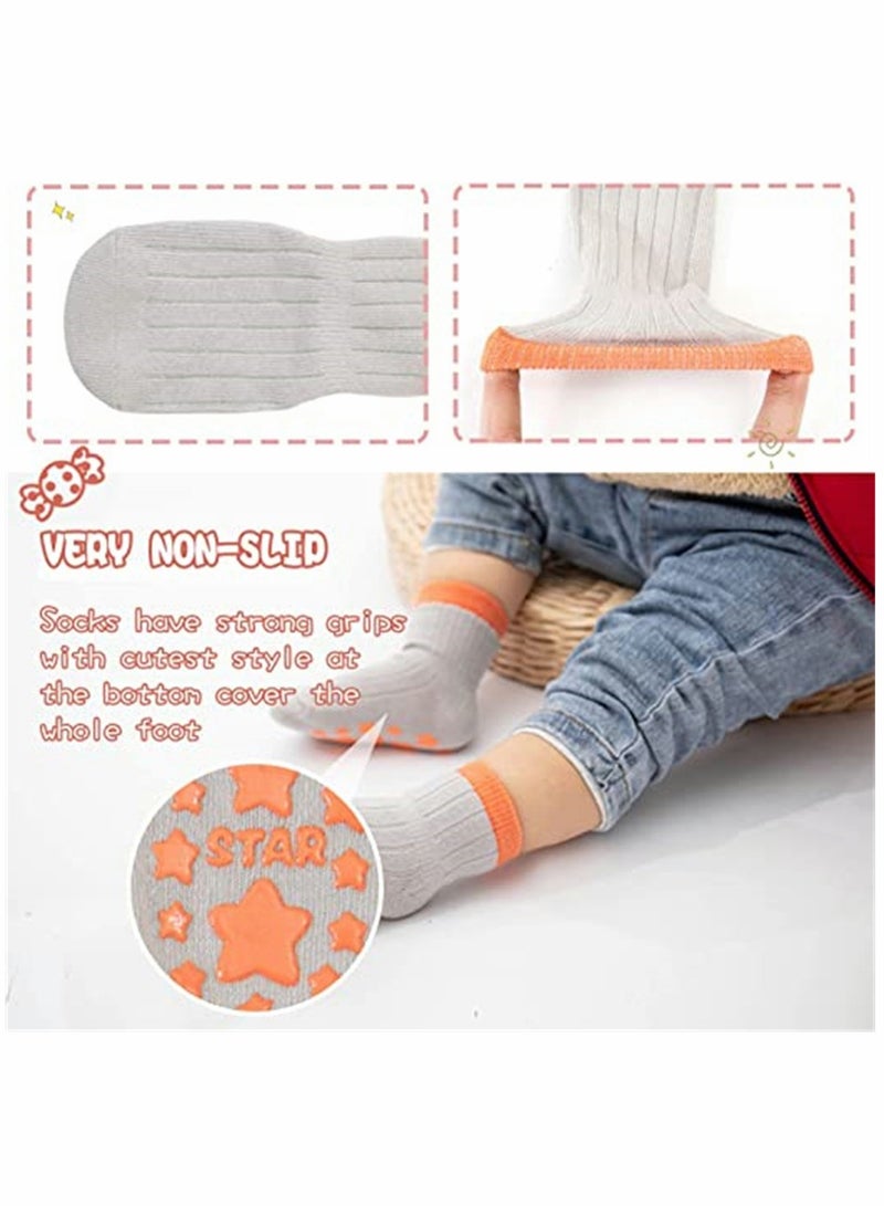 Baby Socks, Non-Slip Grip Socks, Newborn Anti-Slip Crew Socks, Girls Soft Comfortable First Walking Shoe Socks, Boys Breathable Cute Animal Floor Socks 0-5 Years Old, 5 Pack