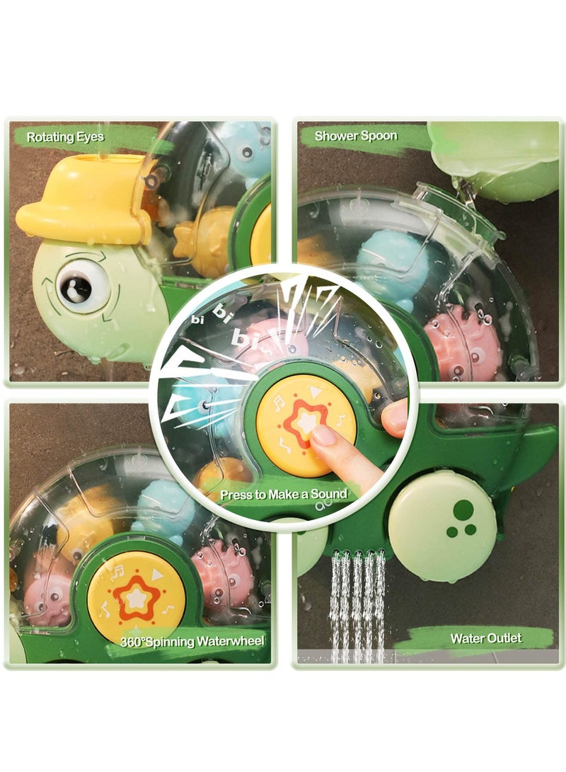 Baby Bath Toys with 2 Wind Up Toys,Cute Turtle Waterfall Water Station Toy with Cup, Swimming Shower Toys with Rotatable Waterwheel, Bathub Toys Gift for Boys Girls 2 3 4 years