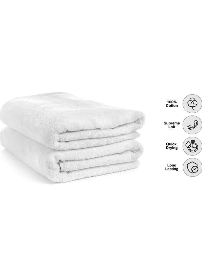 Bath Towels (70x140 cm) Pack of 2, 100% Egyptian Cotton Premium Quality 600 GSM, Super Soft & High Absorbent Towels, (White)