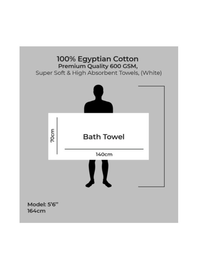 Bath Towels (70x140 cm) Pack of 2, 100% Egyptian Cotton Premium Quality 600 GSM, Super Soft & High Absorbent Towels, (White)