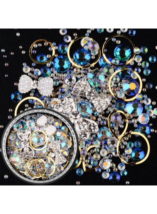 6 Wheels Mixed Sparkle Nail Art Rhinestones Diamonds Crystals Butterfly Beads Artificial Pearls Gold Silver Nail Studs Gems Metal Hollow Rivets Charms (Micro Caviar Beads Kit)