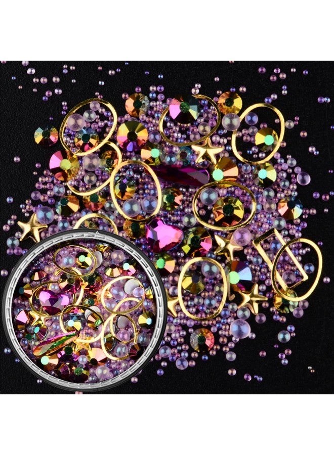 6 Wheels Mixed Sparkle Nail Art Rhinestones Diamonds Crystals Butterfly Beads Artificial Pearls Gold Silver Nail Studs Gems Metal Hollow Rivets Charms (Micro Caviar Beads Kit)