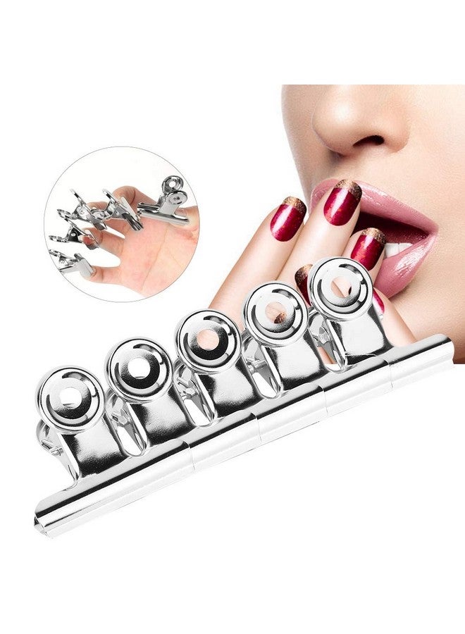 5Pcs Stainless Curve C Nail Extension Clipsmultifunctional Nail Pinching Clips Bag Clips Clips False Nails File Binder Clips For Pictures For False Nails Uv Gel Tool Base Top Coat (Sliver)