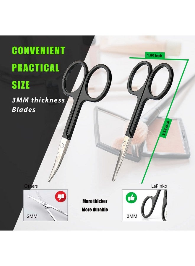 Facial Hair Small Grooming Scissors For Men Women Eyebrow Nose Hair Mustache Beard Eyelashes Ear Trimming Kit Curved And Rounded Safety Tip Clippers For Hair Cutting 2Pcs Black