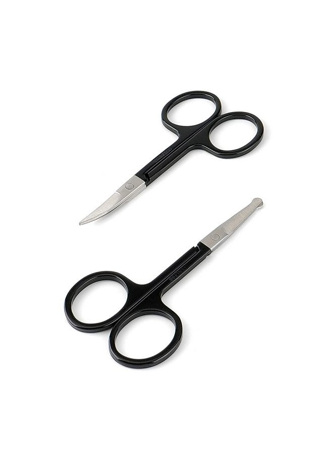 Facial Hair Small Grooming Scissors For Men Women Eyebrow Nose Hair Mustache Beard Eyelashes Ear Trimming Kit Curved And Rounded Safety Tip Clippers For Hair Cutting 2Pcs Black