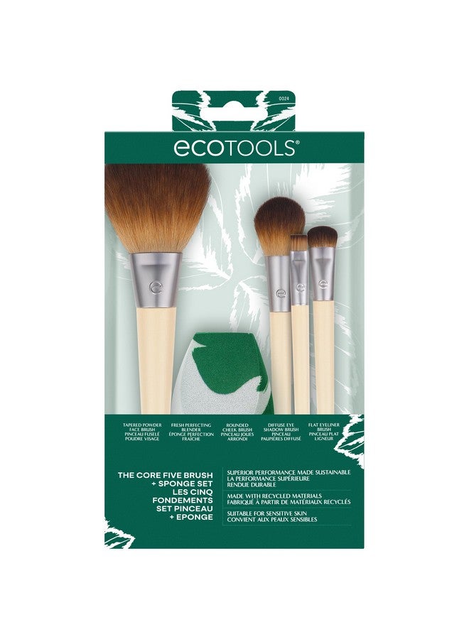 Core Five Makeup Brush And Sponge Kit For Eyeshadow Blush Bronzer Eyeliner & Foundation Makeup Blending Sponge For Liquid & Cream Products Essential Eco Friendly Brushes 5 Piece Set