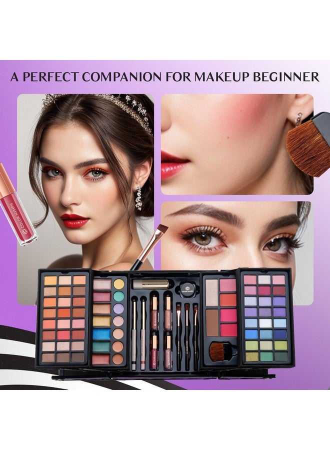 All In One Makeup Kit For Girls Teens Makeup Set 4 Trays Spacious Space Train Case For Beginner With Eyeshadow Highlighter Lipgloss Blush Contour Concealer Brush Eyeliner Lipbalm