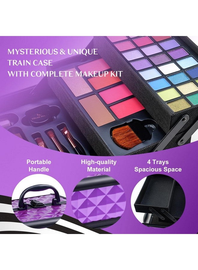 All In One Makeup Kit For Girls Teens Makeup Set 4 Trays Spacious Space Train Case For Beginner With Eyeshadow Highlighter Lipgloss Blush Contour Concealer Brush Eyeliner Lipbalm