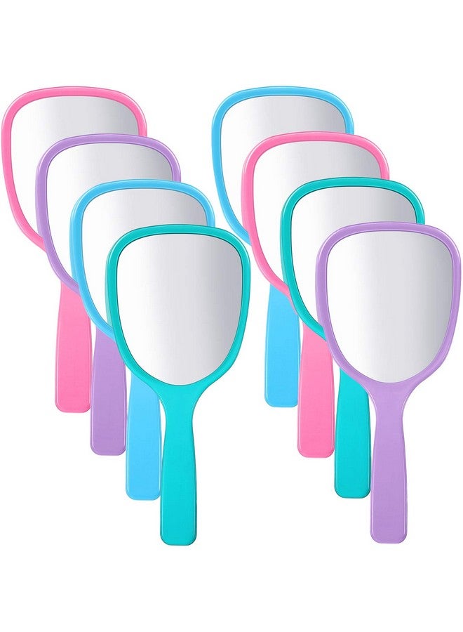 Small Handheld Hand Mirror Compact Travel Makeup Mirror Handheld Cosmetic Mirror With Handle Personal Mirror Portable Vanity Mirror 3.15 Inch Wide 7.09 Inch Long (Blue Green Pink Purple8 Pieces)