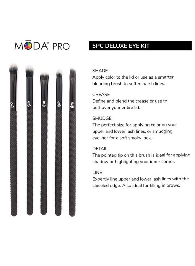 Pro 5Pc Deluxe Eye Makeup Brush Kit Includes Shader Crease Detail Smudger And Liner Brushes (Black)