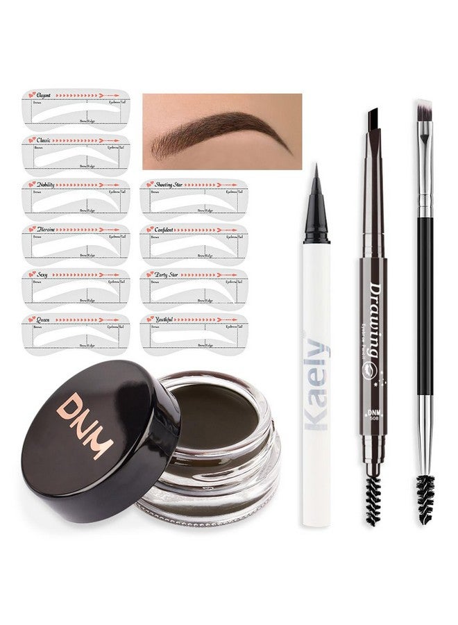Eyebrow Stamp Pencil Kit For Eyebrows Makeup Brow Stamp Trio Kit With Waterproof Eyebrow Pencil Eyeliner Eyebrow Pomade 10 Eyebrow Stencils And Dualended Eyebrow Brush Kit01 Ebony
