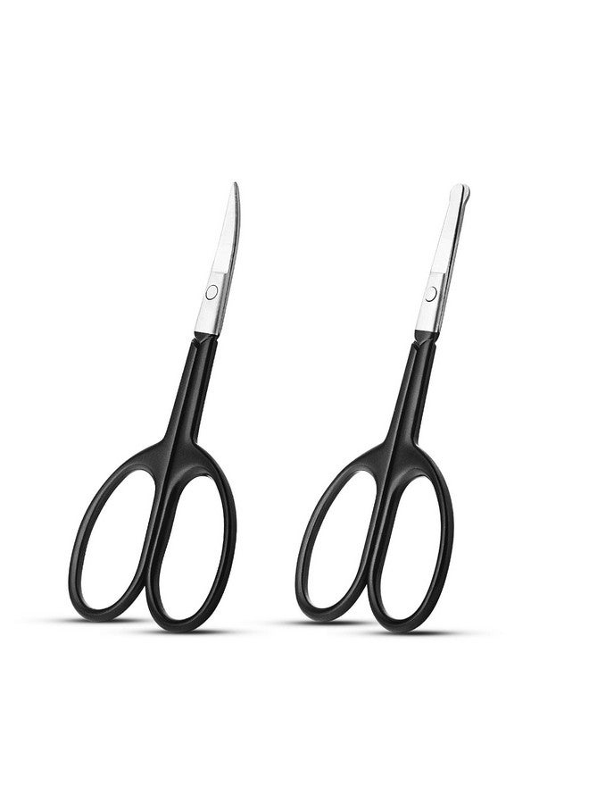 Facial Hair Small Grooming Scissors For Men Women Eyebrow Nose Hair Mustache Beard Eyelashes Ear Trimming Kit Curved And Rounded Safety Tip Clippers For Hair Cutting 2Pcs With Cover Black