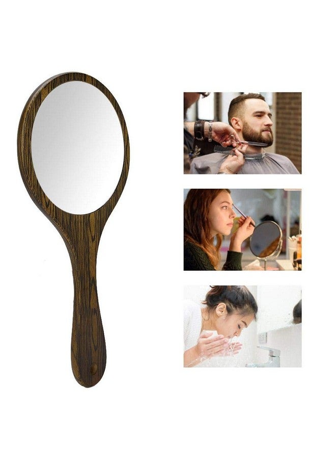 Hand Mirror Retro Round Handheld Mirror With Wooden Handle For Salon Hairdressing Makeup Hotels Home Portable Compact Makeup Vanity Small Hand Held Mirrors (Green)