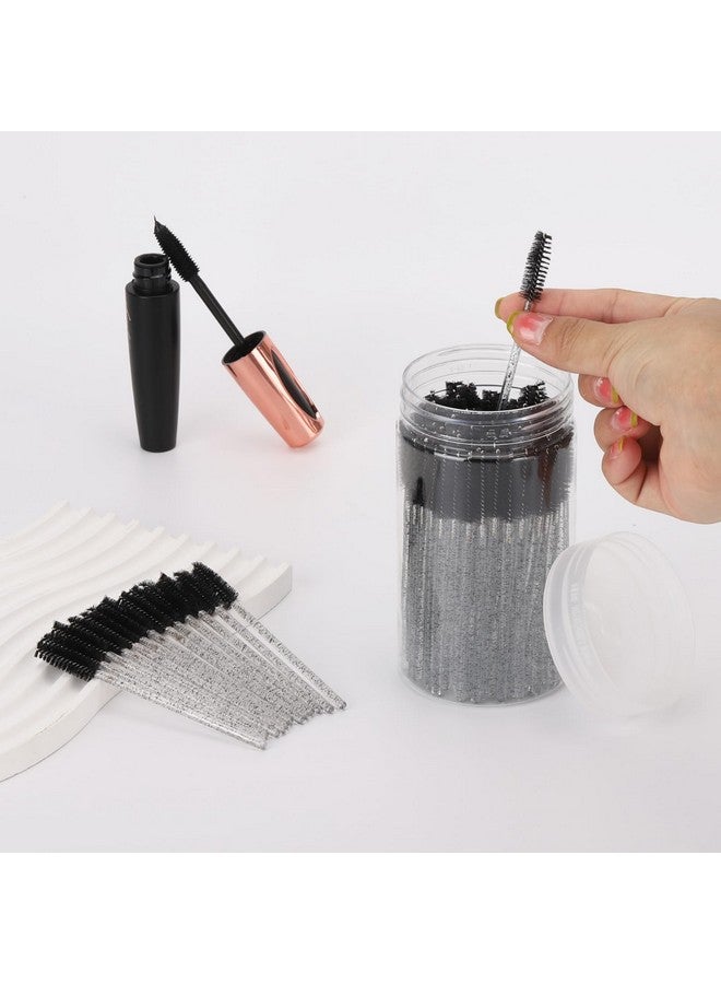 300 Pcs Disposable Eyelash Brush With 1 Container Crystal Eyebrow Spoolies Brush Mascara Wands Makeup Brushes Applicators Kits For Eyelash Extensions (Black)