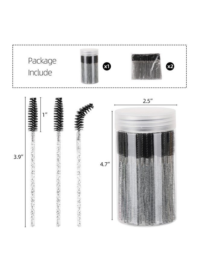 300 Pcs Disposable Eyelash Brush With 1 Container Crystal Eyebrow Spoolies Brush Mascara Wands Makeup Brushes Applicators Kits For Eyelash Extensions (Black)