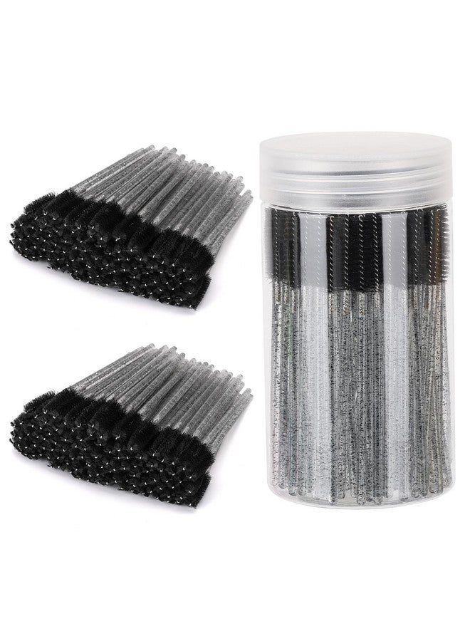 300 Pcs Disposable Eyelash Brush With 1 Container Crystal Eyebrow Spoolies Brush Mascara Wands Makeup Brushes Applicators Kits For Eyelash Extensions (Black)