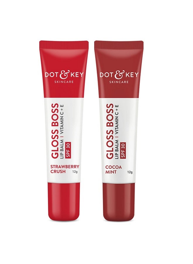 Gloss Boss Lip Duo Strawberry Crush Spf 30 Lip Balm 12Gm & Cocoa Mint Spf 30 Lip Balm 12Gm Sun Protected Tinted Lip Balm For Women Fades Pigmentation Moisturizes Dry & Flaky Lips
