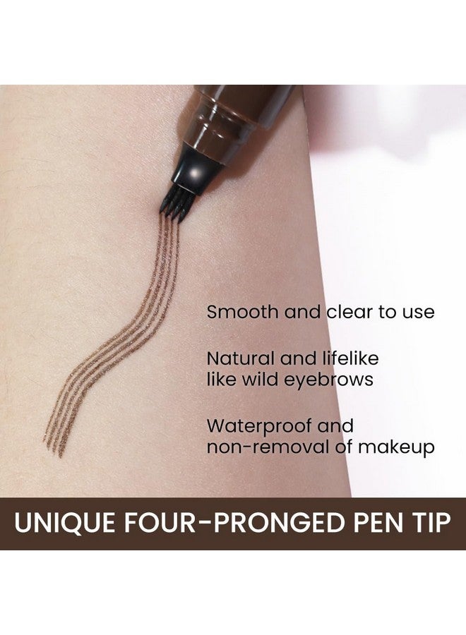 Suake 2Pcs Dark Brown Magic Microblading Eyebrow Contouring Pen Pencil 4 Tipped Precise Brow Pen With Sponge Microfork Tips Applicator Create Natural Looking Brows Eyebrow Makeup Long Lasting