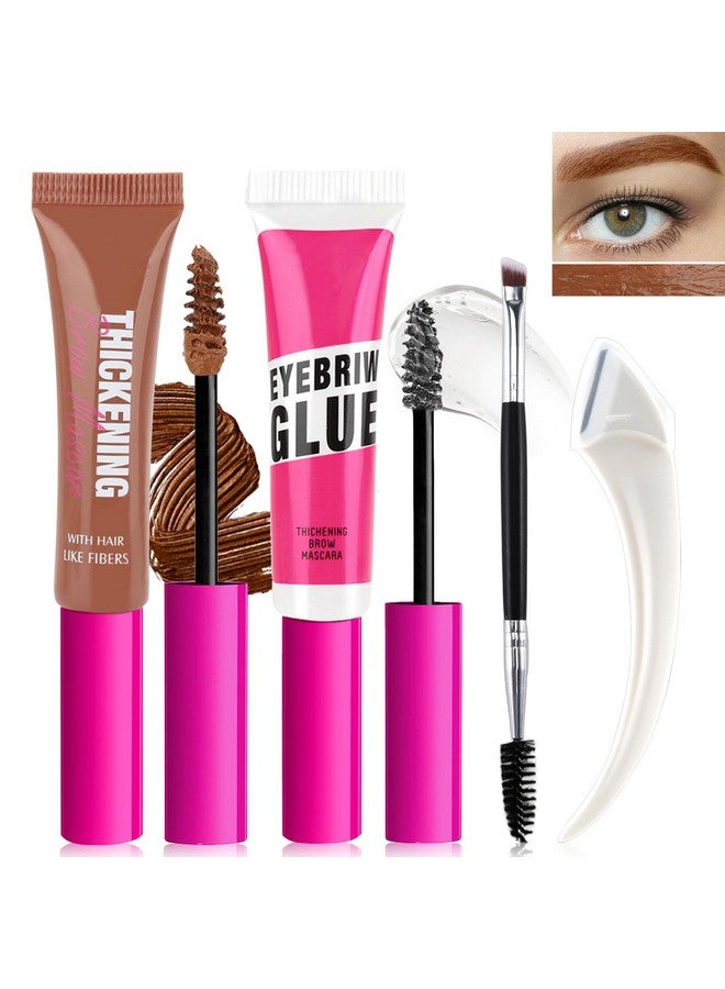 Waterproof Tinted Brow Gel Kit 1 Tinted Thickening Eyebrow Gel & 1 Clear Setting Brow Glue Extreme Hold Brow Fast Sculpt Waterproof Transferproof With 1 Brow Razor & 1 Brush 04