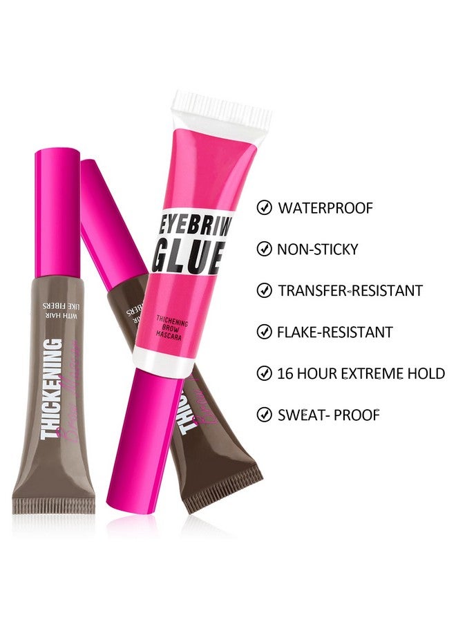 Waterproof Tinted Brow Gel Kit 1 Tinted Thickening Eyebrow Gel & 1 Clear Setting Brow Glue Extreme Hold Brow Fast Sculpt Waterproof Transferproof With 1 Brow Razor & 1 Brush 04