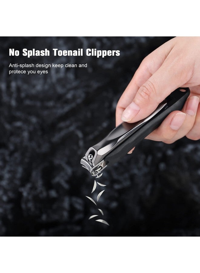 3In1 Fingernail Clipper With Nosplash Nail Catcher And Metal Storage Box Toenail Clipper With Nail File For Men & Women Black