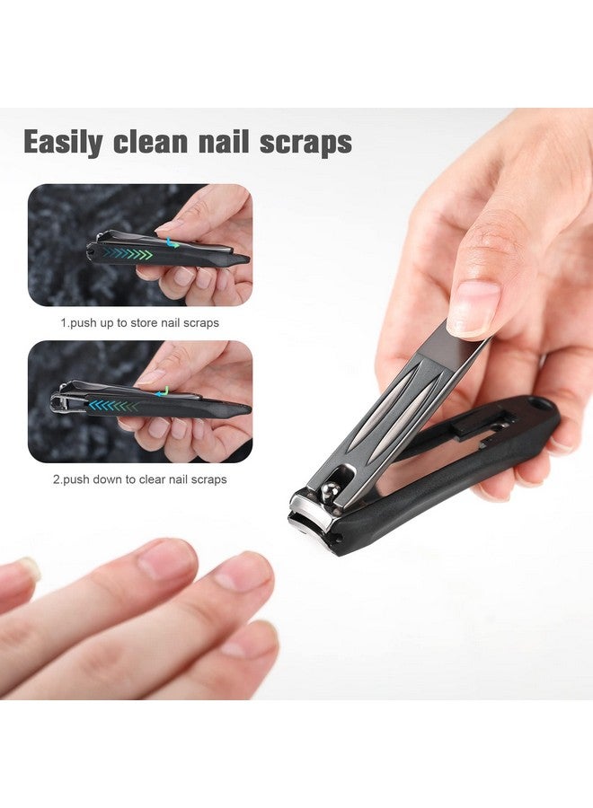 3In1 Fingernail Clipper With Nosplash Nail Catcher And Metal Storage Box Toenail Clipper With Nail File For Men & Women Black