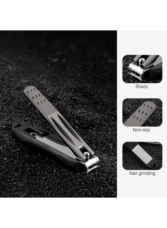 3In1 Fingernail Clipper With Nosplash Nail Catcher And Metal Storage Box Toenail Clipper With Nail File For Men & Women Black