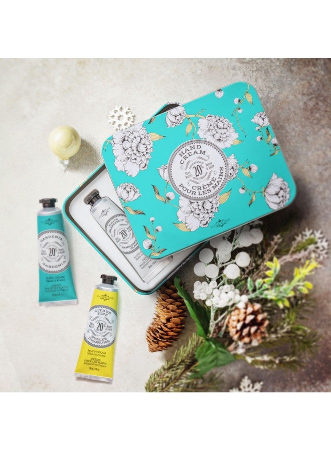 Hand Cream Trio Tin Mothers Day Gift Set Natural Hand Lotion Made In France With 20% Organic Shea Butter Moisturizing (Gardenia White Grapefruit Citrus Fizz) 3 X 1 Fl. Oz.