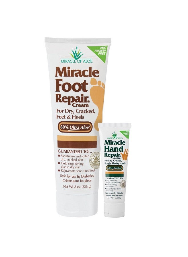 Miracle Foot Repair Cream 8 Oz + 1 Oz Miracle Hand Repair Healing Aloe Vera Lotions For Dry Cracked Hands And Feet Diabeticsafe Moisturizes Softens And Repairs