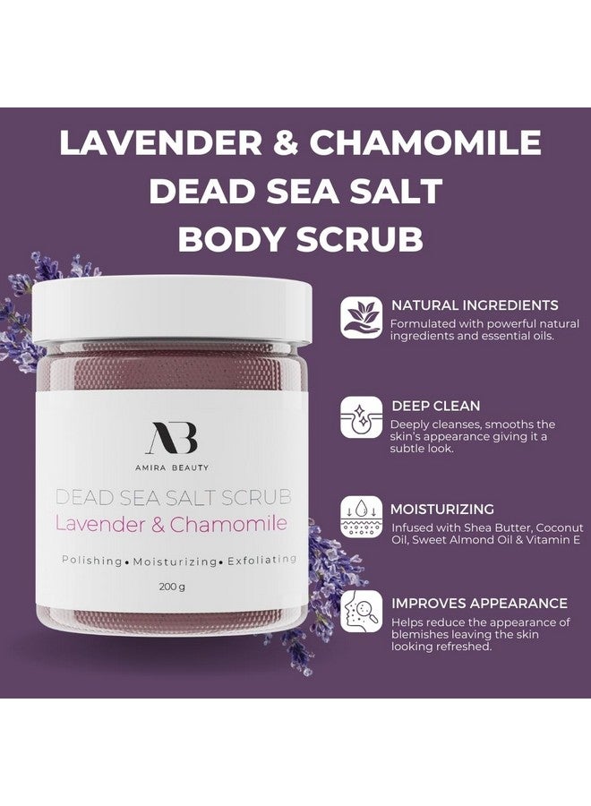 Dead Sea Salt Body Scrub Lavender & Chamomile Foaming Shower Scrub With Organic Essential Oils Exfoliates And Moisturizes Skin 7 Oz