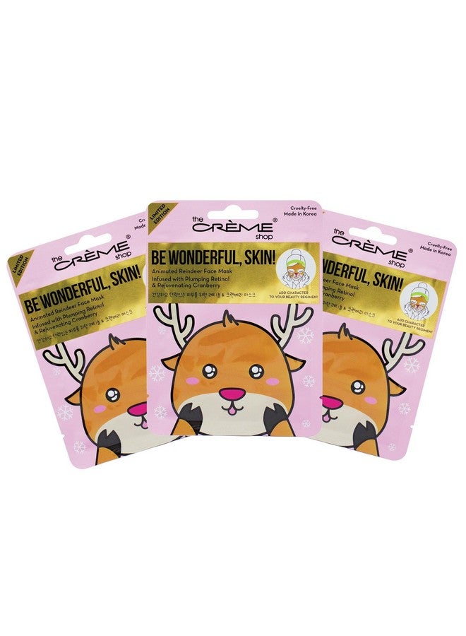 Be Wonderful Skin! Reindeer Holiday Animated Face Sheet Mask Korean Sheet Mask Holiday Gifts For Women Stocking Stuffers (3 Pack)
