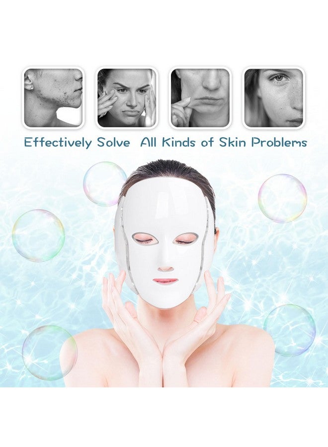 Led Facial Light Therapy Maskled Face Mask Light Therapy 7 Led Light Therapy Facial Skin Care Mask Blue & Red Light For Acne Photon Mask Skin Care Mask For Face And Neck.White